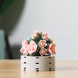 Plastic Succulent Flowers Plant Building Blocks DIY Toy Set, Succulents Bonsai Model, for Gift Home Decor, Pink, 80x80x70mm