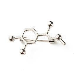 Broche de estructura molecular de química hueca, pin de solapa de aleación de hierro de fórmula química para estudiante de profesor de enfermería, Platino, 20x40x10mm