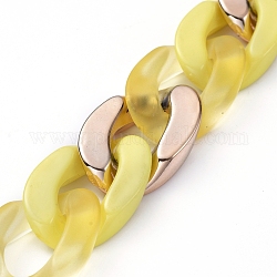 Mailles chaînes en acrylique à la main, avec anneaux de liaison en plastique ccb, ovale, pour la fabrication de bijoux, or rose, jaune, lien: 30x21x6 mm, 39.37 pouce (1 m)/fil