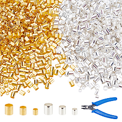 Pandahall elite 3000 pz tubo in ottone crimpare perline per la creazione di gioielli fai da te kit di ricerca, con una pinza da 1 pz, oro & colore acciaio inossidabile, 1.5~3x1.5~3mm, Foro: 1~2.5 mm, 3000 pc / set