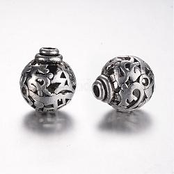 Tibetischen Stil Legierung 3 -Loch guru Perlen, T-Perlen gebohrt, Runde, Antik Silber Farbe, 16x14 mm, Bohrung: 3 mm