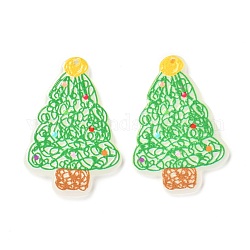 Ciondoli in resina stampata a tema natalizio 3d, accessori per orecchini fai da te, albero di Natale, verde pallido, albero di Natale modello, 39.5x27.5x2.5mm, Foro: 1.6 mm