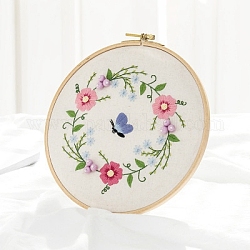 Flower Pattern DIY Embroidery Kit, including Embroidery Needles & Thread, Cotton Linen Cloth, Camellia, 270x270mm