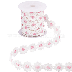 NBEADS 7Yards Daisy Pattern Polyester Lace Trim, with Spools, Pink, 1 inch(25mm), about 7yards/roll(6.4m/roll)