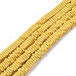 Spray Painted Non-magnetic Synthetic Hematite Beads Strands, Square Heishi Beads, Gold, 4.5x4.5x1mm, Hole: 0.9mm, about 340~345pcs/strand, 15.75 inch(40cm)