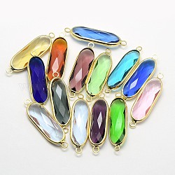 Golden Tone Brass Glass Oval Links connectors, Mixed Color, 28x8x5mm, Hole: 1.5mm