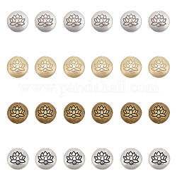 Chgcraft 24 pz 4 colori perline in lega stile tibetano, piatta e rotonda con loto, cadmio & nichel &piombo libero, colore misto, 14x6.5mm, Foro: 1 mm, 6 pz / colore