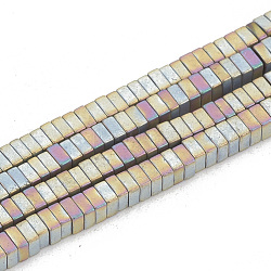 Galvanisieren unmagnetische synthetischen Hämatitkornen Stränge, matte Stil, quadratische Heishi-Perlen, Regenbogen plattiert, 2x2x1 mm, Bohrung: 0.8 mm, ca. 405 Stk. / Strang, 16.14 Zoll