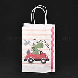 Rectangle Paper Gift Bags, with Handles , Shopping Bags, Dinosaur Pattern, 29.5x15x0.1cm, 10pcs/bag
