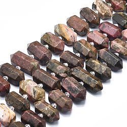 Natural Rhodonite Beads Strands, Faceted, Double Terminated Pointed/Bullet, 20~31x12~14x10~13mm, Hole: 1.8mm, about 23~24pcs/strand, 15.55 inch(39.5cm)
