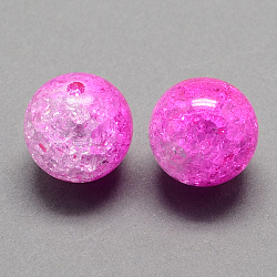 Two Tone Transparent Crackle Acrylic Beads, Half Spray Painted, Round, Magenta, 8mm, Hole: 2mm, about 1892pcs/500g