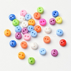 Многоцветный DIY ручной кнопки для одежды куклы, плоско-круглые, Пуговицы из cмолы, разноцветные, диаметром около 6 мм , отверстие : 1 мм, около 2500 шт / упаковка