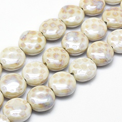 Perle di porcellana ecologiche fatte a mano, rotondo e piatto, giallo oro chiaro, 18.5~19x8.5~9mm, Foro: 2.5~3 mm