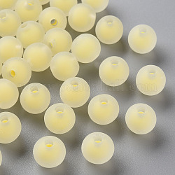 Transparent Acrylic Beads, Frosted, Bead in Bead, Round, Yellow, 9.5x9mm, Hole: 2mm, about 960pcs/500g