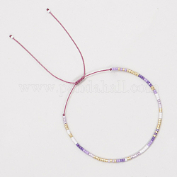 Плетеный браслет из стеклянных бусин для женщин, фиолетовые, 6-1/4 дюйм (16 см)