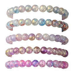 Set di braccialetti elasticizzati con perline rotonde in vetro crackle a 5 colori, porpora, diametro interno: 5 pollice (2~2-1/8 cm), 5.2~5.5pc / color