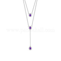 Двухъярусные ожерелья shegrace 925 из стерлингового серебра, с тремя круглыми фиолетовыми ааа кубическими циркониевыми подвесками, платина, 14.96 дюйм ~ 16.54 дюйма (38~42 см)