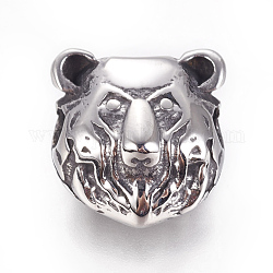 304 perline in acciaio inossidabile, testa di orso, argento antico, 13.5x13x9.5mm, Foro: 3 mm