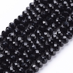Transparent Glass Beads Strands, Faceted, Rondelle, Black, 3.5~4x2.5~3mm, Hole: 0.5mm, about 150pcs/strand, 15.5inch