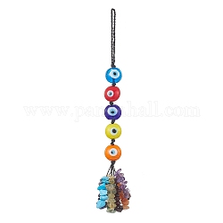 Кулон лэмпворк ручной работы от сглаза, плетеная нейлоновая нить и подвесные украшения с кисточками из драгоценных камней, плоско-круглые, 18 см