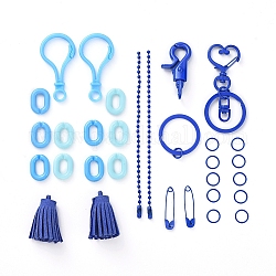 DIY Keychain Making, with Spray Painted Brass Split Key Rings, Brass Swivel Clasps, Iron Heart Key Clasps, Eco-Friendly Iron Ball Chains with Connectors and Acrylic Linking Rings, Blue, 31pcs/set