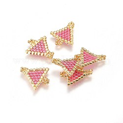 Miyuki & Toho handgemachte japanische Saatperlen Verbinder, Webstuhl Muster, Dreieck, neon rosa , 16~17x14~14.5x1.7 mm, Bohrung: 1.5 mm