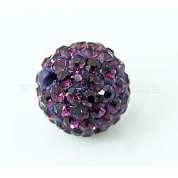 Perles de strass en argile polymère, Perles de boule pavé disco , Grade a, la moitié foré, ronde, améthyste, pp9 (1.5mm), 1.6mm, Trou: 6mm