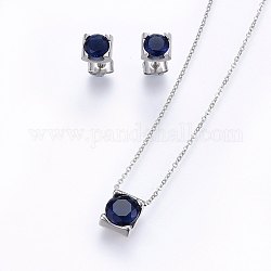 Kits de bijoux en 304 acier inoxydable, pendentifs et boucles d'oreille, avec zircons, bleu foncé, couleur inoxydable, 17.71 pouce (45 cm), 7x6x4.5mm, pin: 0.8 mm