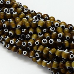 Chapelets de perle rondes au mauvais œil manuelles, olive, 8mm, Trou: 1mm, Environ 49 pcs/chapelet, 14.17 pouce