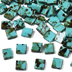 2-trou perles rocailles en verre opaque, rectangle, turquoise moyen, 5x4.5~5.5x2~2.5mm, Trou: 0.5~0.8mm