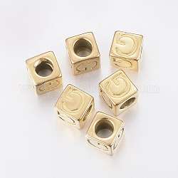 304 Edelstahl Großloch Brief europäischen Perlen, horizontales Loch, Würfel mit letter.g, golden, 8x8x8 mm, Bohrung: 5 mm