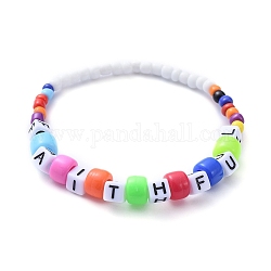 Stretch Bracelets, with Acrylic Beads and Glass Seed Beads, Word Faithful, Colorful, Inner Diameter: 2-1/8 inch(5.5cm)