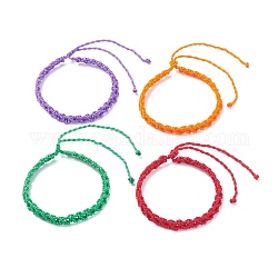 4 bracelet cordon tressé 4 couleurs fleur de pêcher., bracelet réglable chanceux d'amitié pour les femmes, couleur mixte, diamètre intérieur: 2-1/4 pouce (5.6 cm) ~ 4-1/4 pouces (10.9 cm), 1 pc / couleur