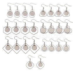 Hollow Stainless Steel Earring Hooks, with Flat Round Cabochon Settings, Stainless Steel Color, Tray: 12mm, 26pcs/box