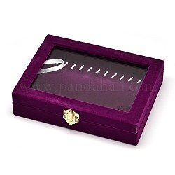 Boîtes à bijoux en bois rectangle, recouvert de velours, avec verre et de fer fermoirs, violet, 20x15.7x4.7 cm
