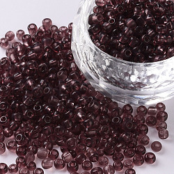 (servizio di reimballaggio disponibile) perline di semi di vetro, trasparente, tondo, rosso violaceo chiaro, 8/0, 3mm, Foro: 1 mm, su 12 g / borsa