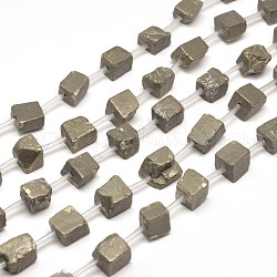 Pépites perles de pyrite naturelle brins, 9~11x9~11x8~10mm, Trou: 1mm, Environ 18 pcs/chapelet, 15.7 pouce
