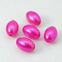 ABS Plastic Imitation Pearl Beads, Rice, Deep Pink, 11x7.5mm, Hole: 1mm, about 1406pcs/pound