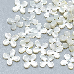 Cuentas de concha natural de blanco, Madre perla cuentas de concha, flor, 6x6x1mm, agujero: 0.8 mm