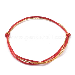 Fabricación de pulseras de múltiples hilos de hilo de nailon ajustable, con cuerda metálica, rojo, 0.2 cm, diámetro interior: 2~3-3/4 pulgada (5~9.5 cm)