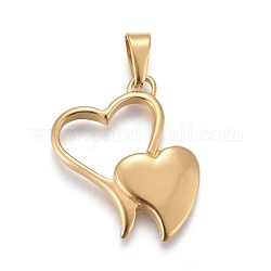 San valentino 304 ciondoli in acciaio inossidabile, cuore con il cuore, oro, 35.5x32x3mm, Foro: 5x11.5 mm