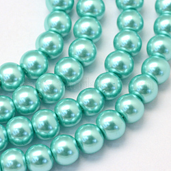 Backen gemalt pearlized Glasperlen runden Perle Stränge, Türkis, 4~5 mm, Bohrung: 1 mm, ca. 210 Stk. / Strang, 31.4 Zoll