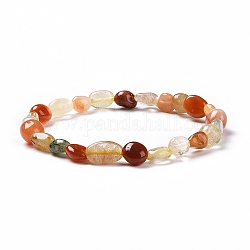 Bracelets extensibles en perles de quartz rutile naturel, pierre roulée, pépites, diamètre intérieur: 2~2-1/4 pouce (5.2~5.6 cm)
