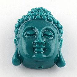 Perline di corallo tinto Buddha head sintetico, verde acqua, 27~28x20~21x12mm, Foro: 1.5 mm