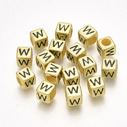 Acryl-Perlen, horizontales Loch, Metall vernickelt, Würfel mit letter.w, 6x6x6 mm, 2600 Stück / 500 g