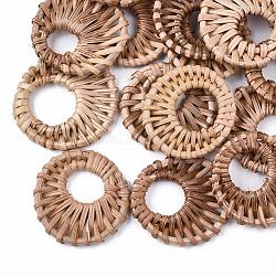 Reed caña hecha a mano / anillos de unión de ratán tejidos, Para hacer pendientes de paja y collares., anillo, burlywood, 35~50x35~50x4~6 mm, diámetro interior: 17~23 mm