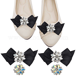 NBEADS 2 Pairs Rhinestone Bow Shoe Clips, 2 Styles Flower Shoe Clip Removable Shoe Clips Shoes Dress Hat Accessories for Shoe Decoration Buckle Accessories Wedding, Black