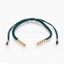 Fabrication de bracelet en cordon en nylon, avec les accessoires en laiton, or, sarcelle, 5-1/2 pouce (14 cm) ~ 11-3/8 pouces (29 cm), Trou: 2.5mm