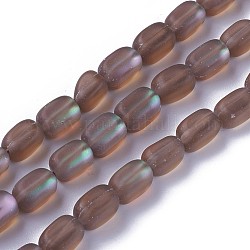 Synthetic Moonstone Beads Strands, Holographic Beads, Frosted, Cuboid, Saddle Brown, 10.5~11.5x5.5~7.5mm, Hole: 1mm, about 33~34pcs/strand, 14.6 inch(37cm)