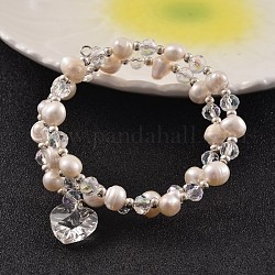 2 loop braccialetti dell'involucro perla perline, con perle di vetro e il fascino cuore, colore conchiglia, 49mm